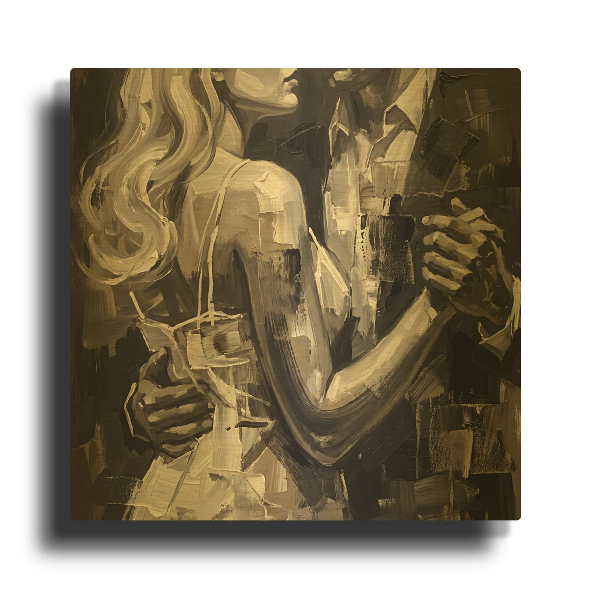 'Black and White Romantic Couple' By Veve Gold Metal Wall Art
