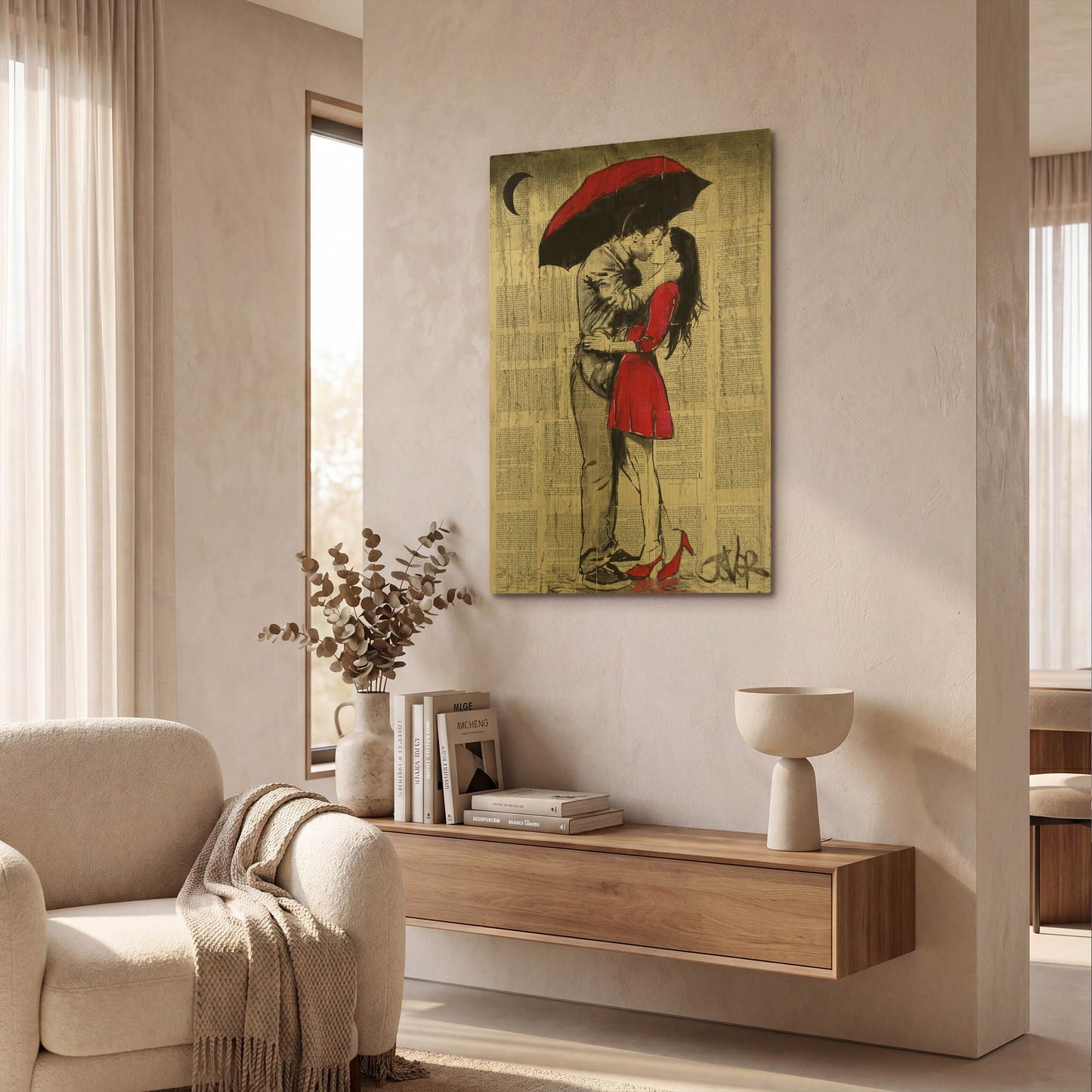 'Red Rainy Love' By Loui Jover Gold Metal Wall Art