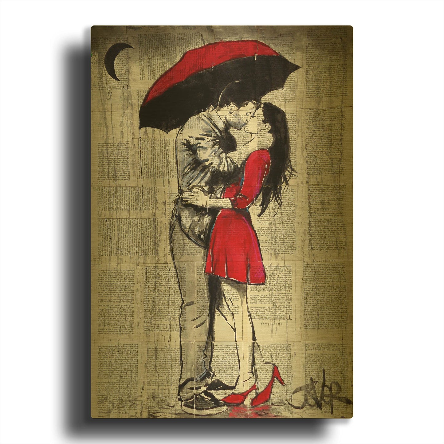 'Red Rainy Love' By Loui Jover Gold Metal Wall Art