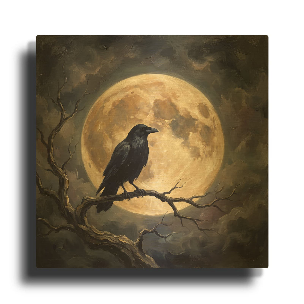'Black Bird Against the Moon' By Veve Gold Metal Wall Art