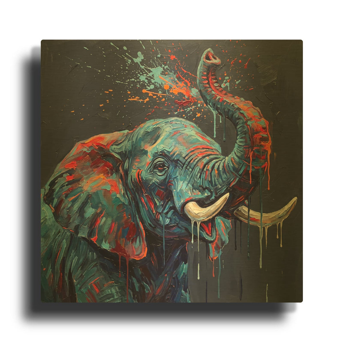 'Blue and Coral Elephant Abstract' By Veve Gold Metal Wall Art