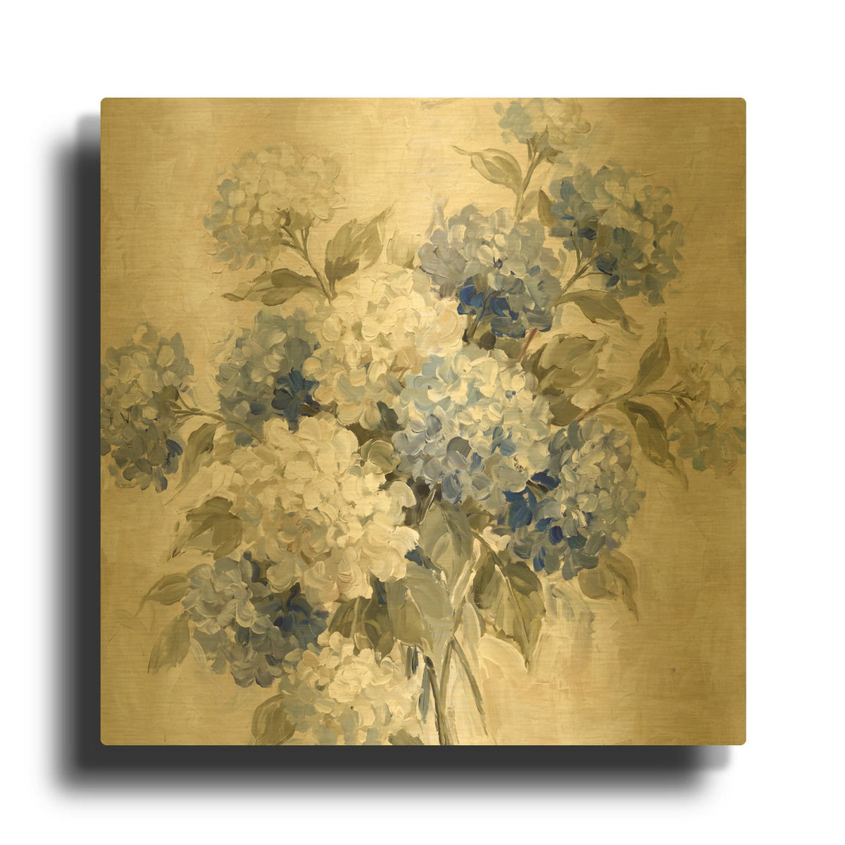 'Blue and White Hydrangeas' By Veve Gold Metal Wall Art