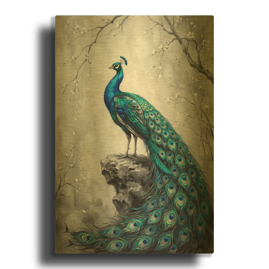 'Blue Peacock' By Veve Gold Metal Wall Art