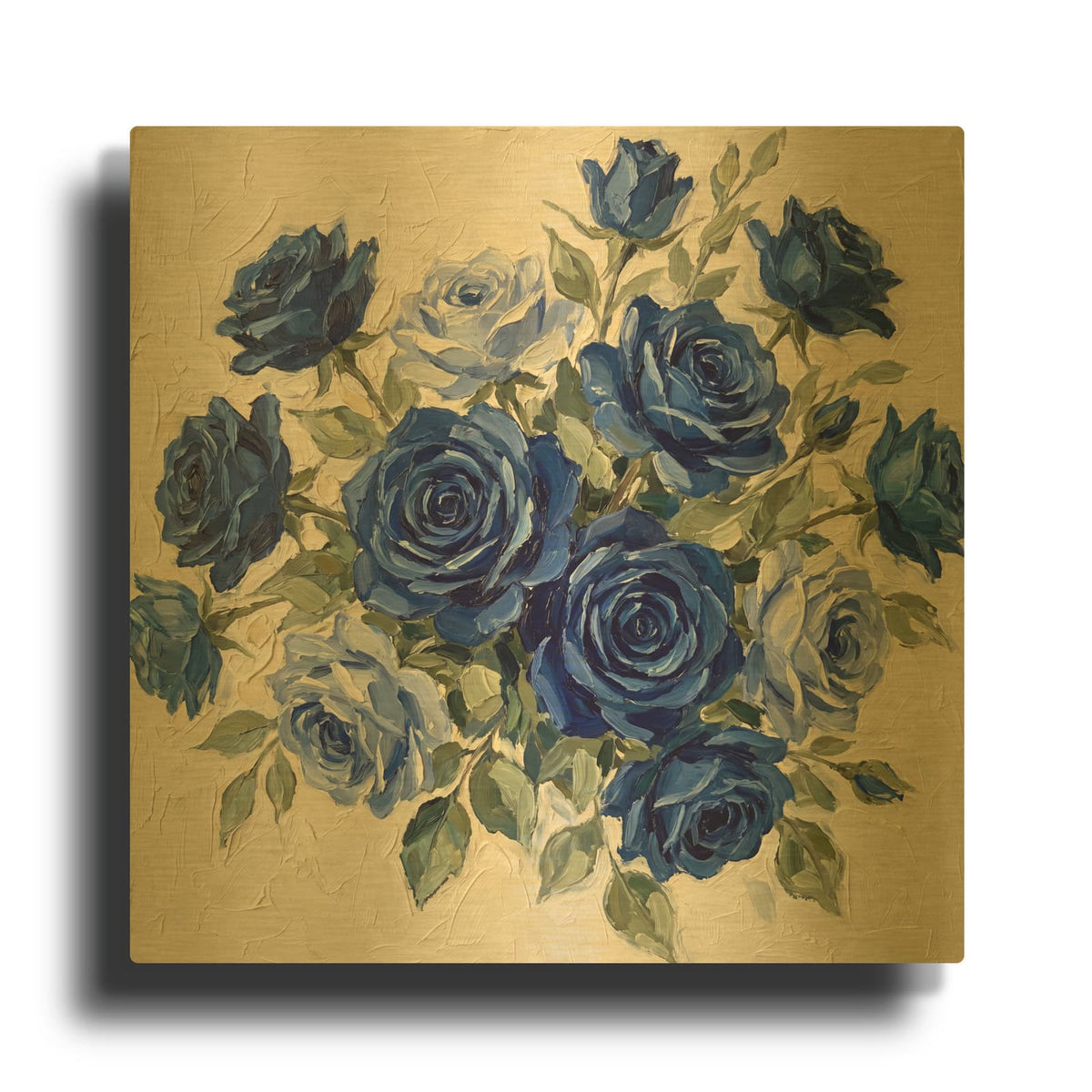 'Blue Roses' By Veve Gold Metal Wall Art