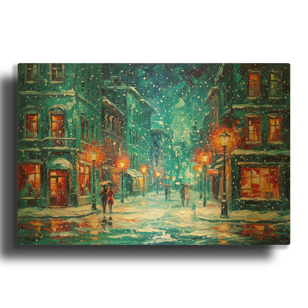 'Blue Winter Night Lights' By Veve Gold Metal Wall Art