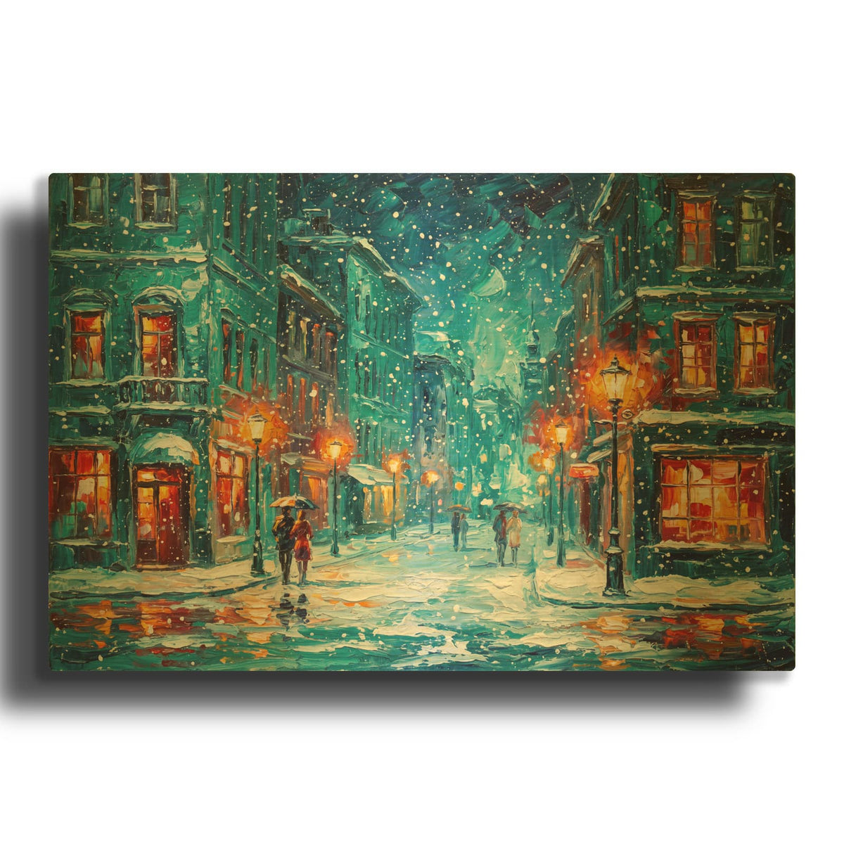 'Blue Winter Night Lights' By Veve Gold Metal Wall Art
