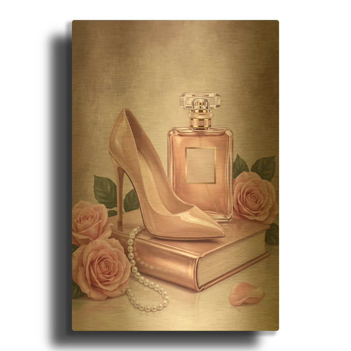 'Blush and Pearls I' By Veve Gold Metal Wall Art
