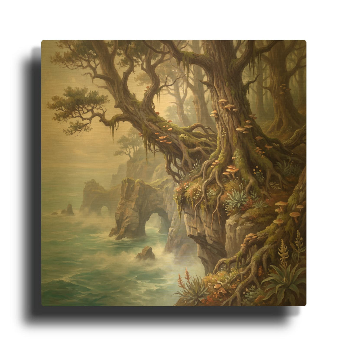 'Coastal Forest Arch Over Ocean' By Veve Gold Metal Wall Art