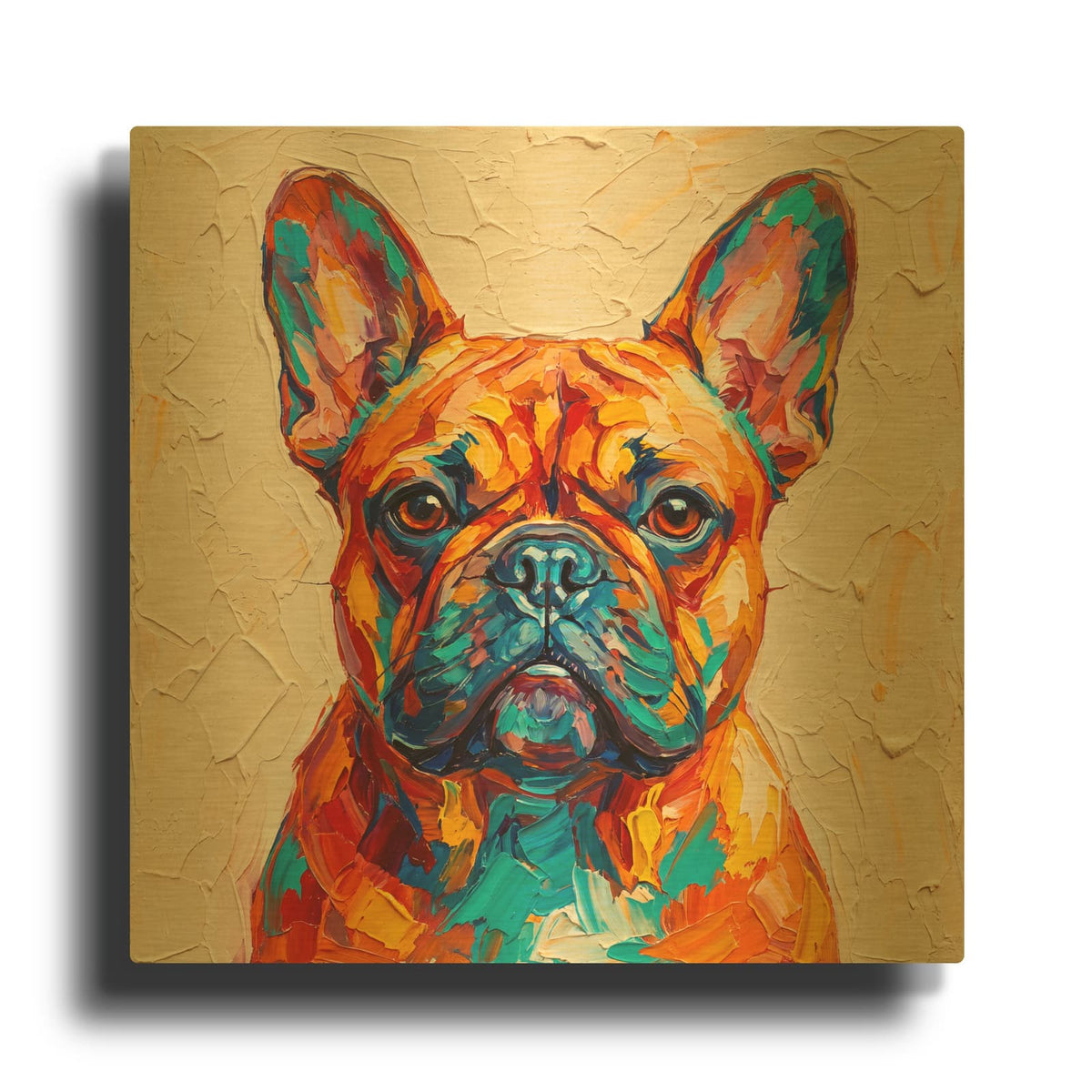'Colorful French Bulldog Portrait' By Veve Gold Metal Wall Art