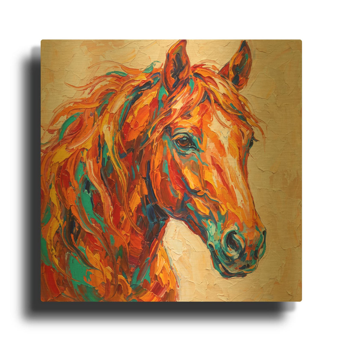'Colorful Horse Portrait' By Veve Gold Metal Wall Art
