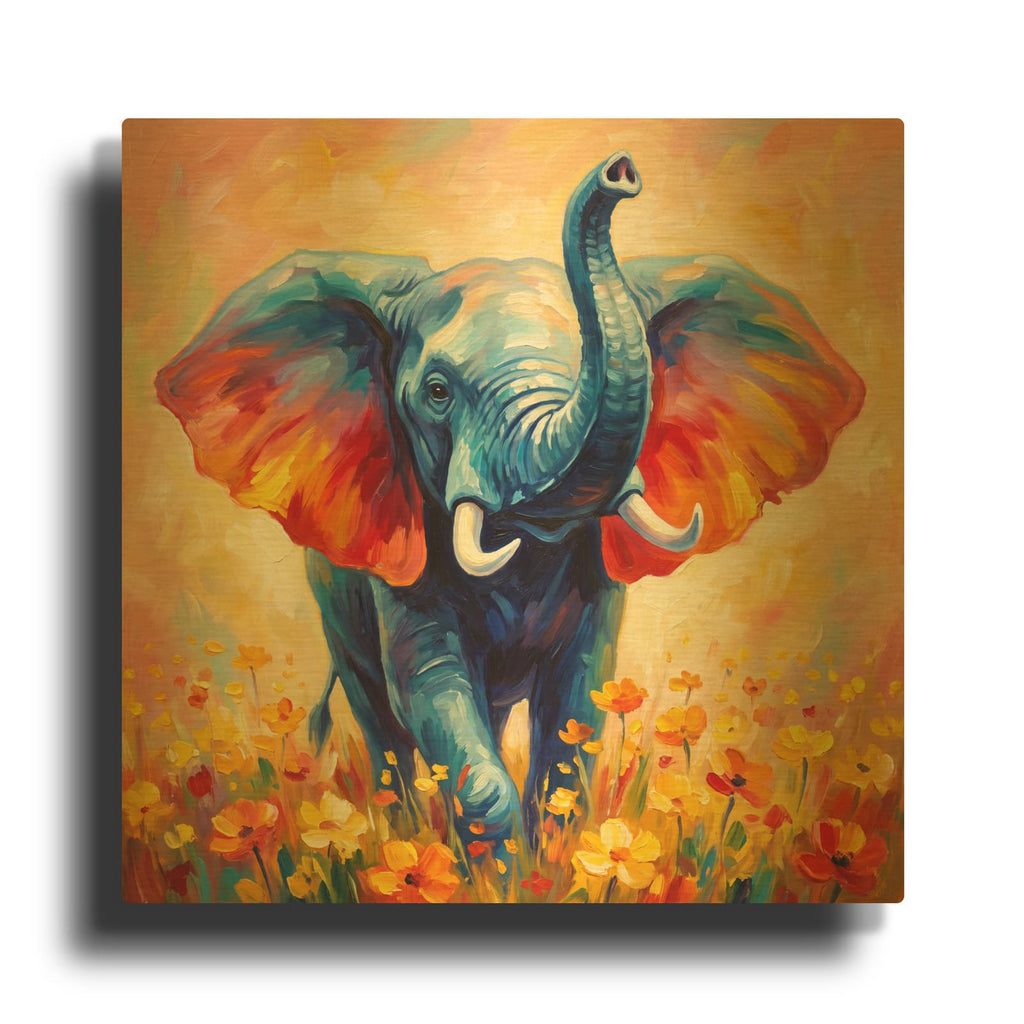'Colorful Majesty - Elephant in Bloom' By Veve Gold Metal Wall Art