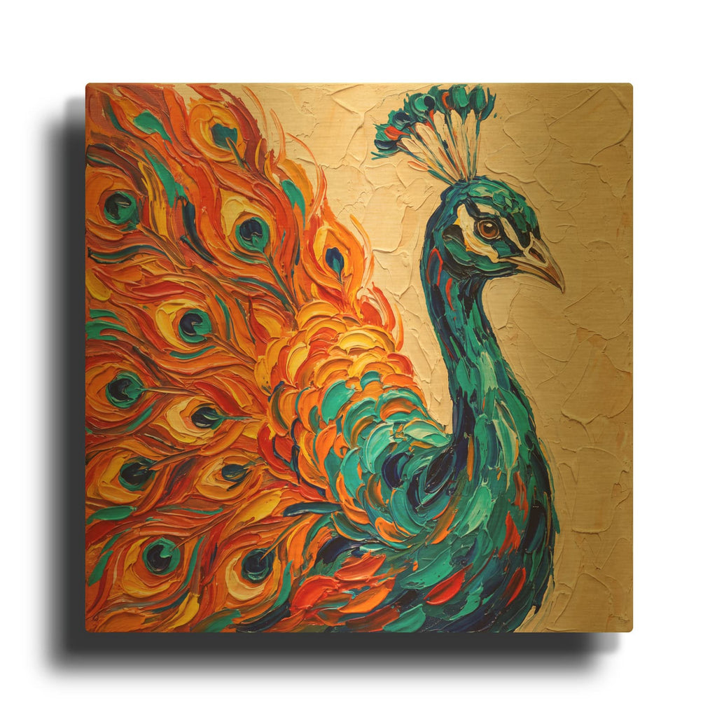 'Colorful Peacock Portrait' By Veve Gold Metal Wall Art