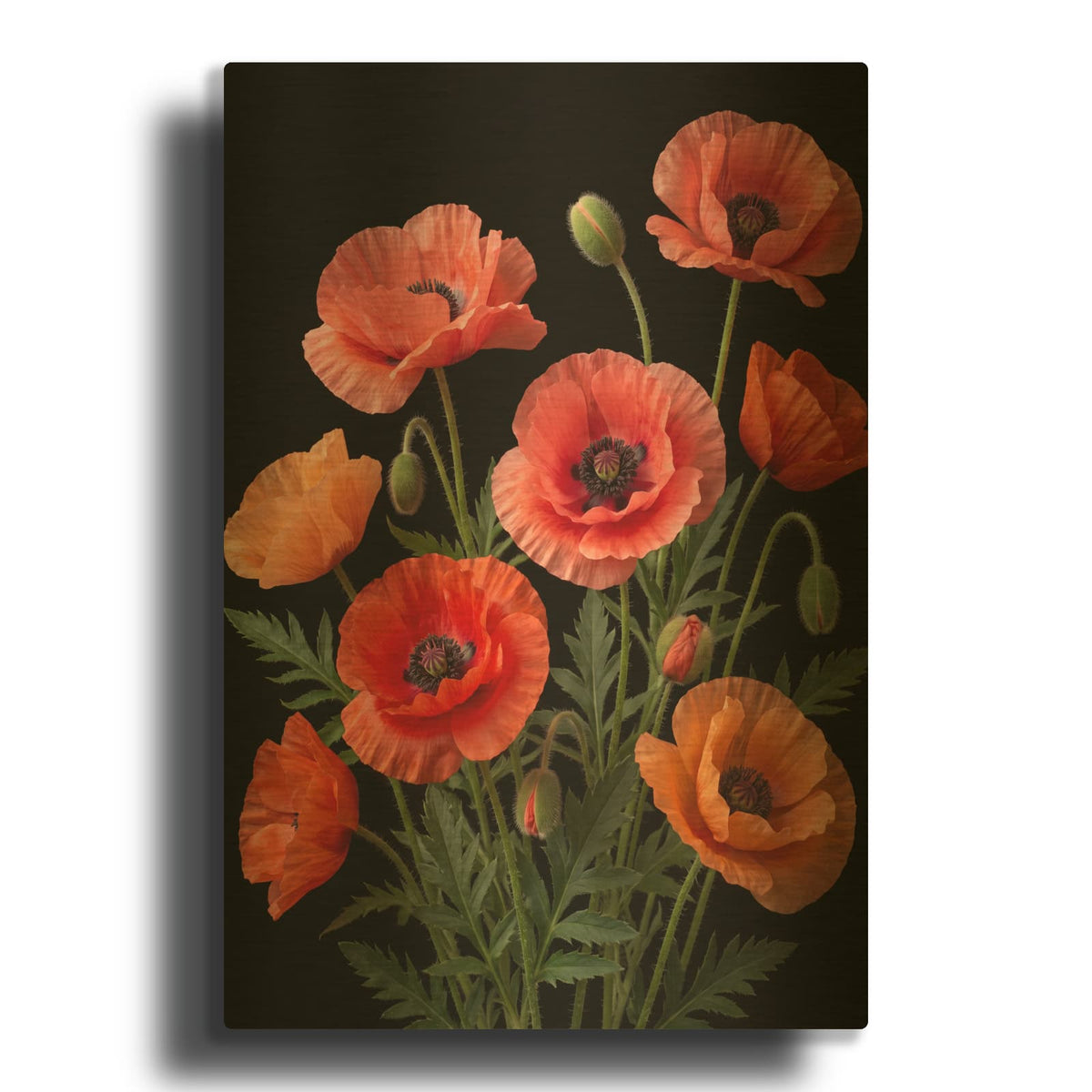 'Coral Poppy Garden' By Veve Gold Metal Wall Art
