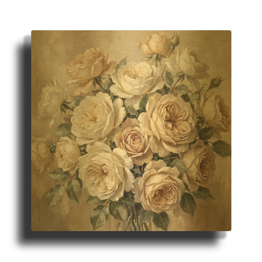 'Cream Roses' By Veve Gold Metal Wall Art