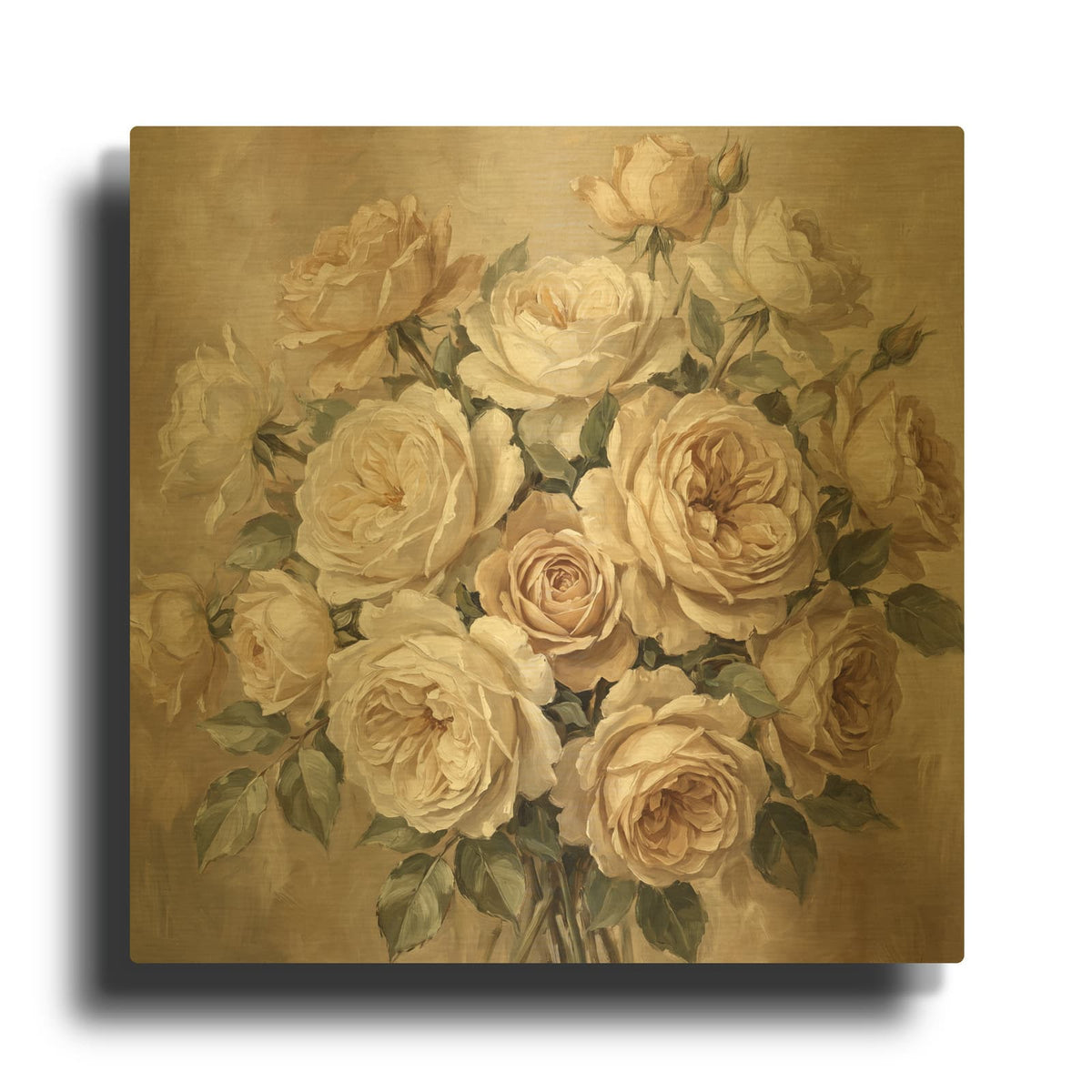 'Cream Roses' By Veve Gold Metal Wall Art