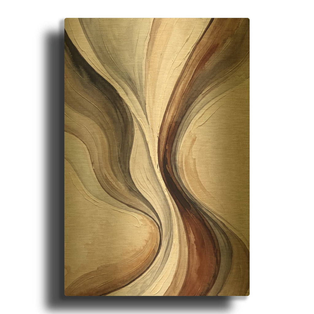'Cream Taupe and Warm Brown Flow Abstract' By Veve Gold Metal Wall Art