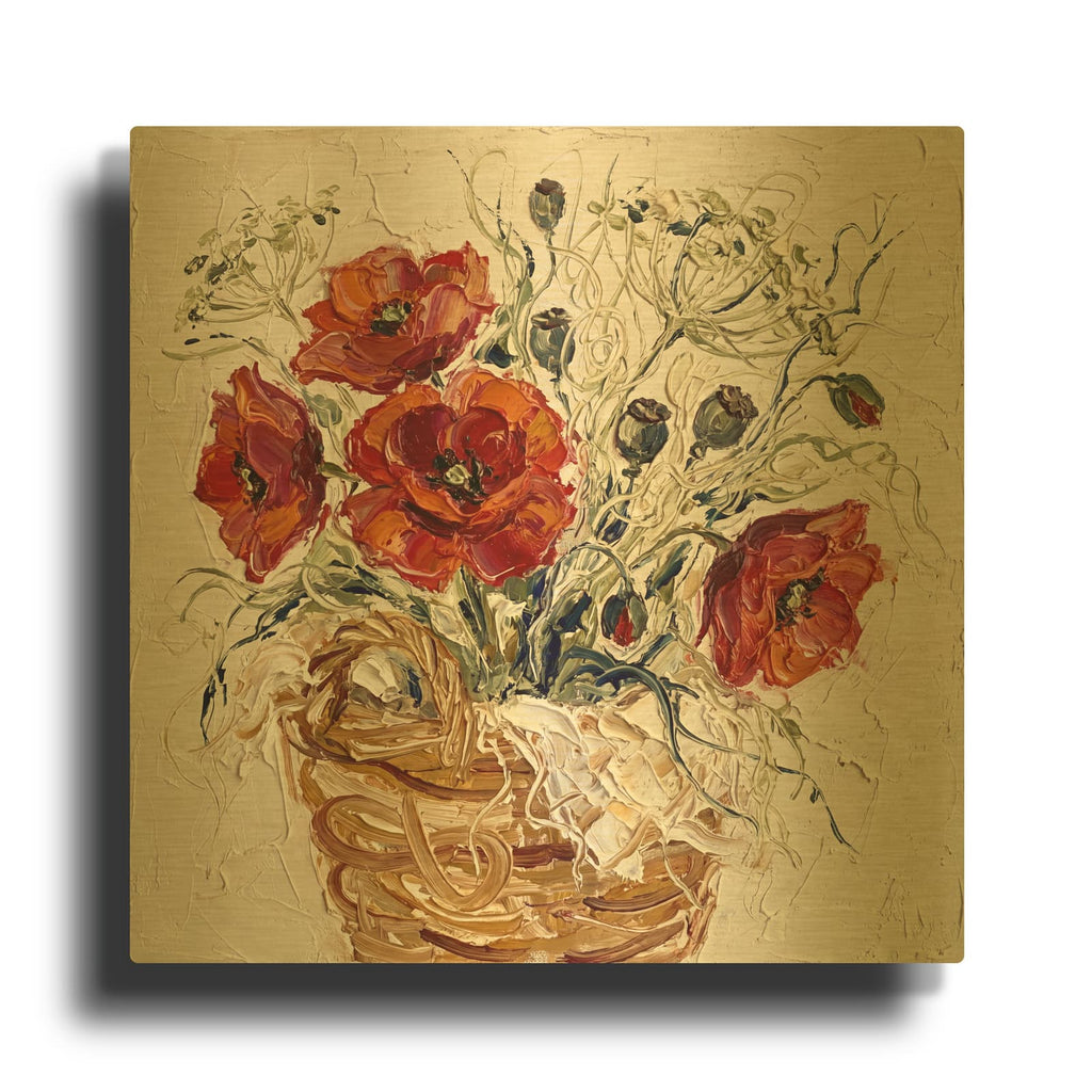 'Crimson Bloom Study' By Veve Gold Metal Wall Art