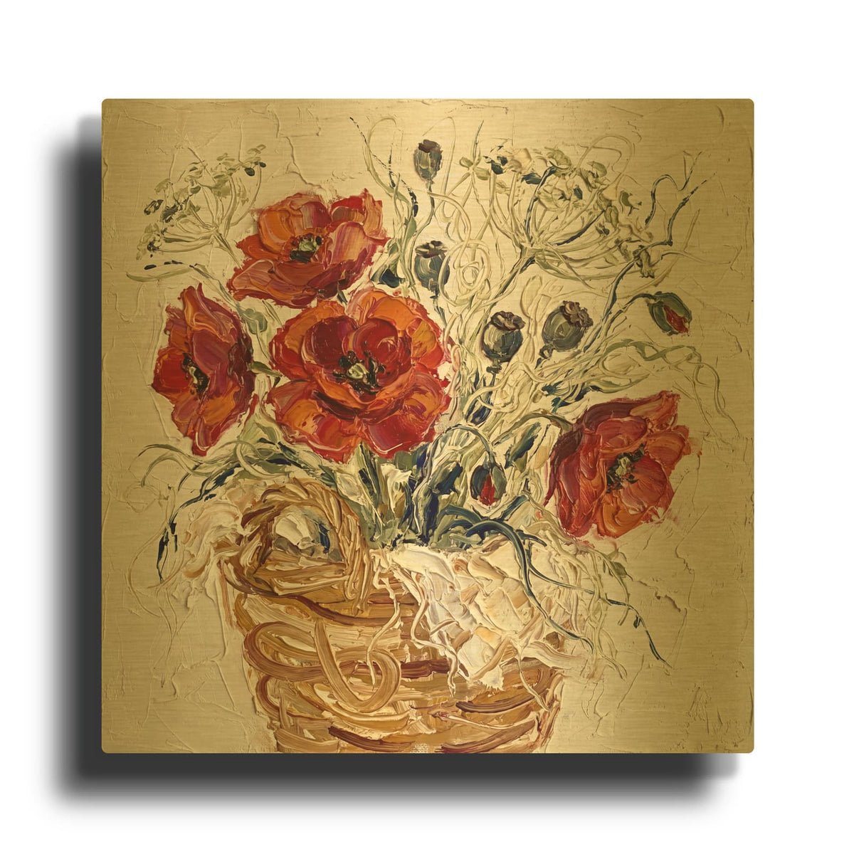'Crimson Bloom Study' By Veve Gold Metal Wall Art