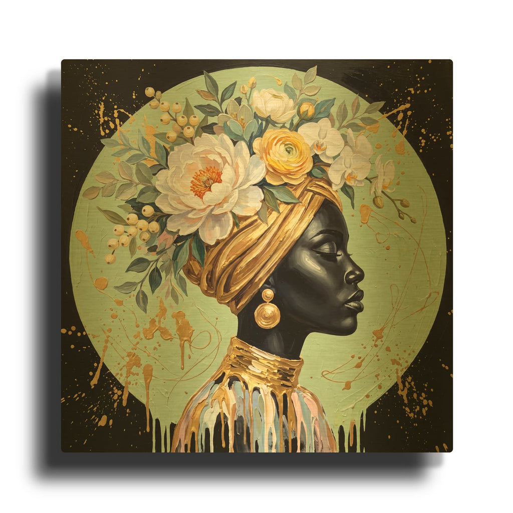 'Crowned in Blooms and Gold' By Veve Gold Metal Wall Art