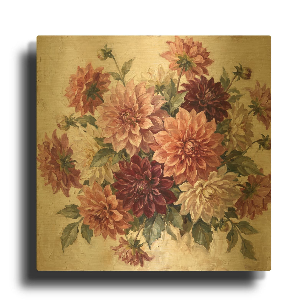 'Dahlias' By Veve Gold Metal Wall Art