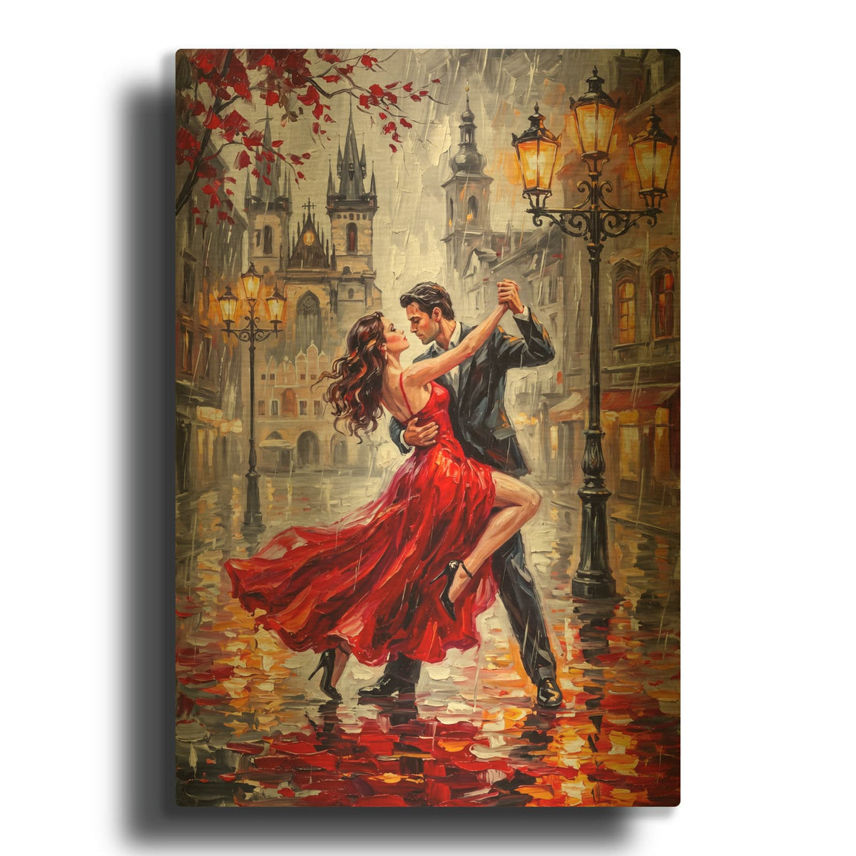 'Dancing Beneath the Lamps' By Veve Gold Metal Wall Art