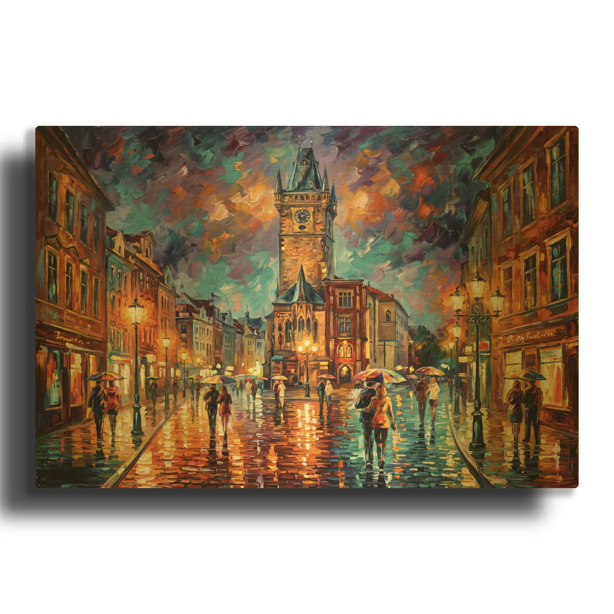 'Dramatic Sky Old Town' By Veve Gold Metal Wall Art