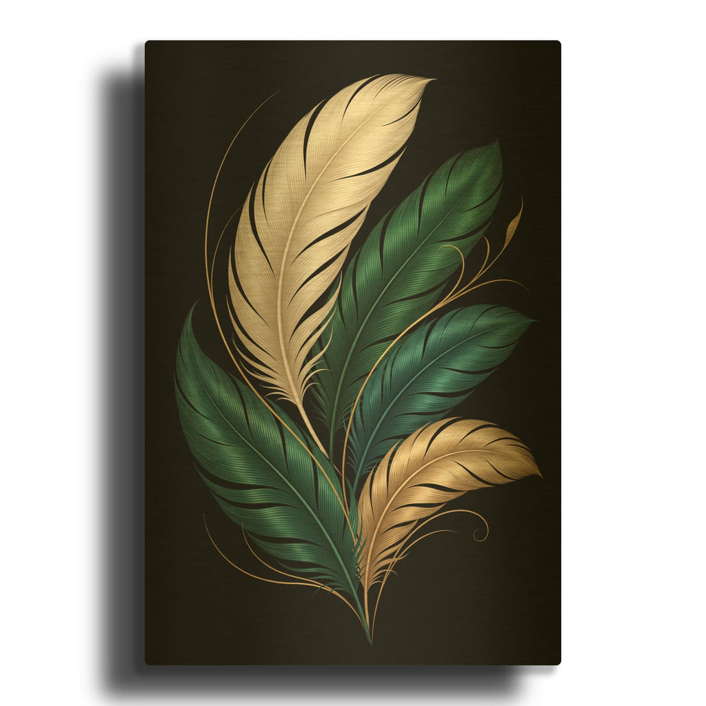 'Emerald Feather Bouquet' By Veve Gold Metal Wall Art
