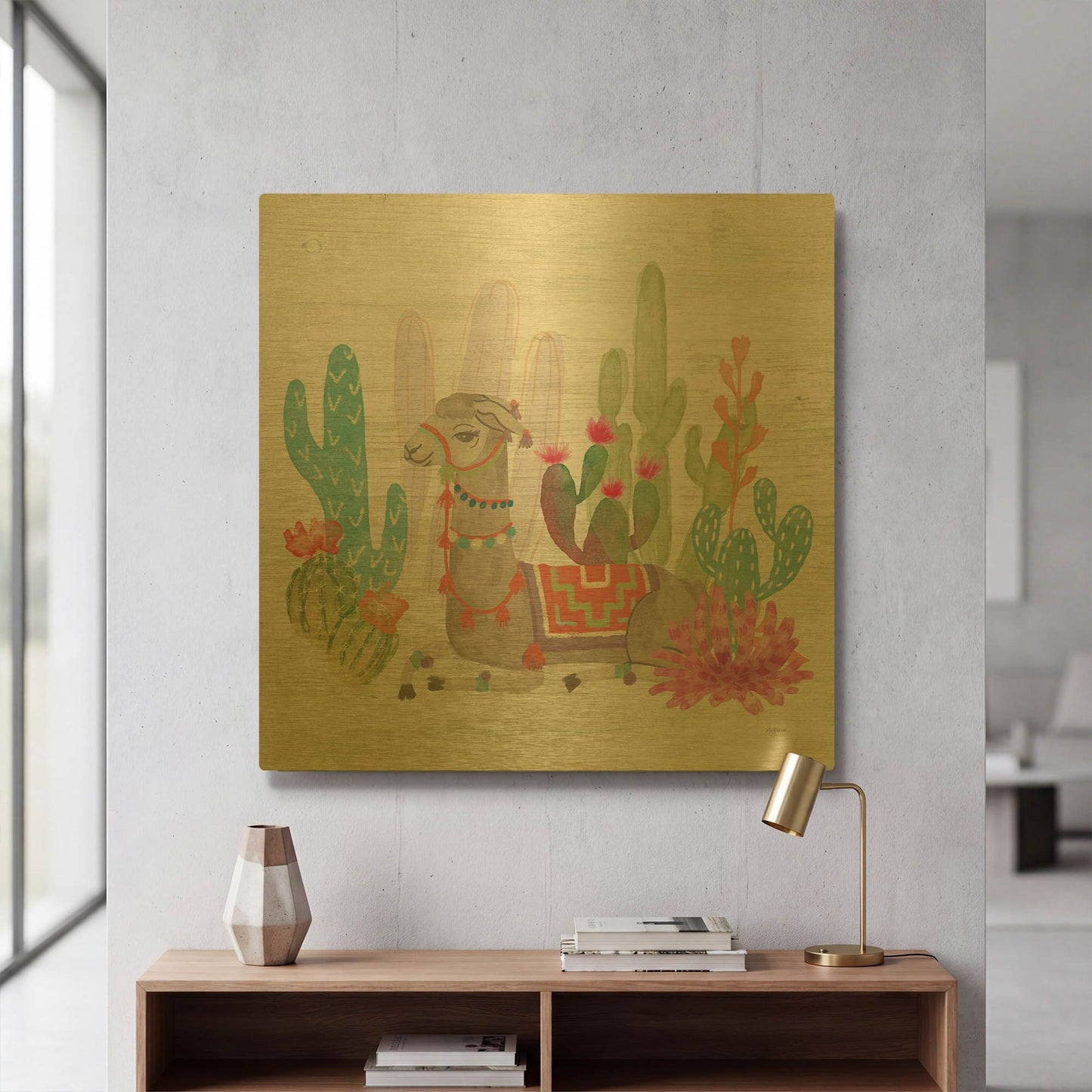 'Lovely Llamas I' By Mary Urban Gold Metal Wall Art