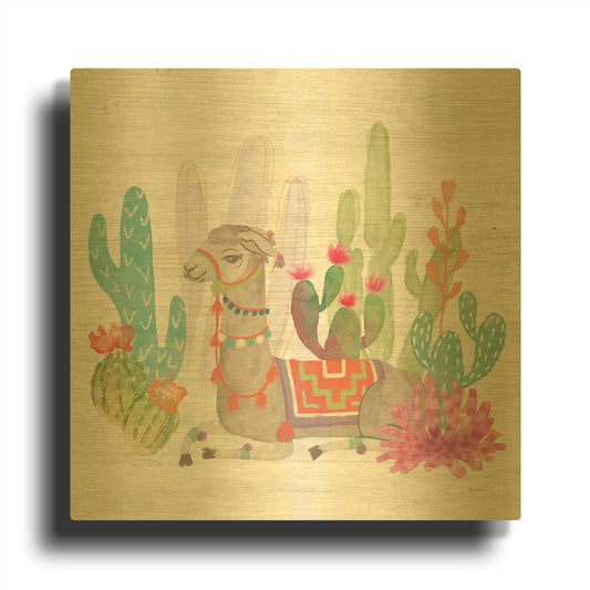 'Lovely Llamas I' By Mary Urban Gold Metal Wall Art