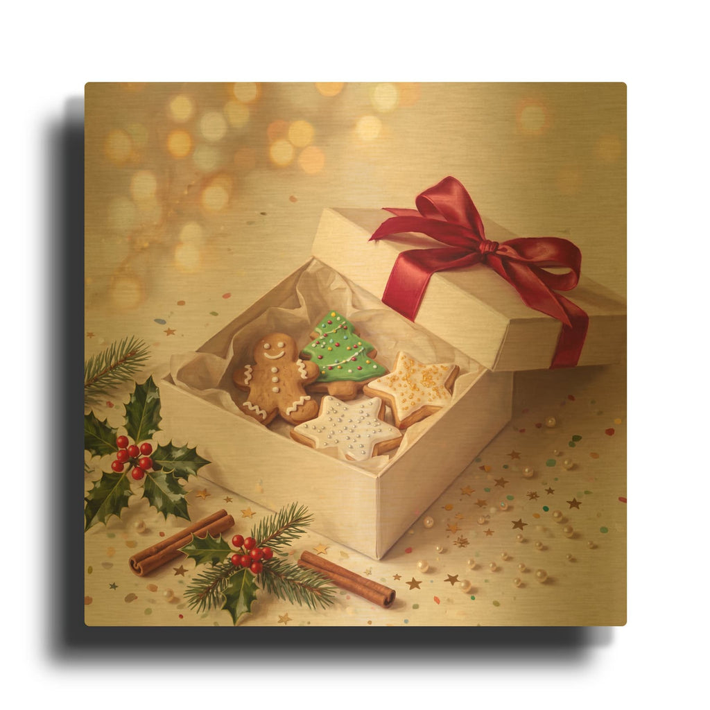 'Gift Box of Cheer' By Veve Gold Metal Wall Art