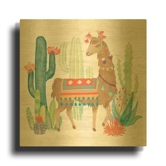 'Lovely Llamas III' By Mary Urban Gold Metal Wall Art