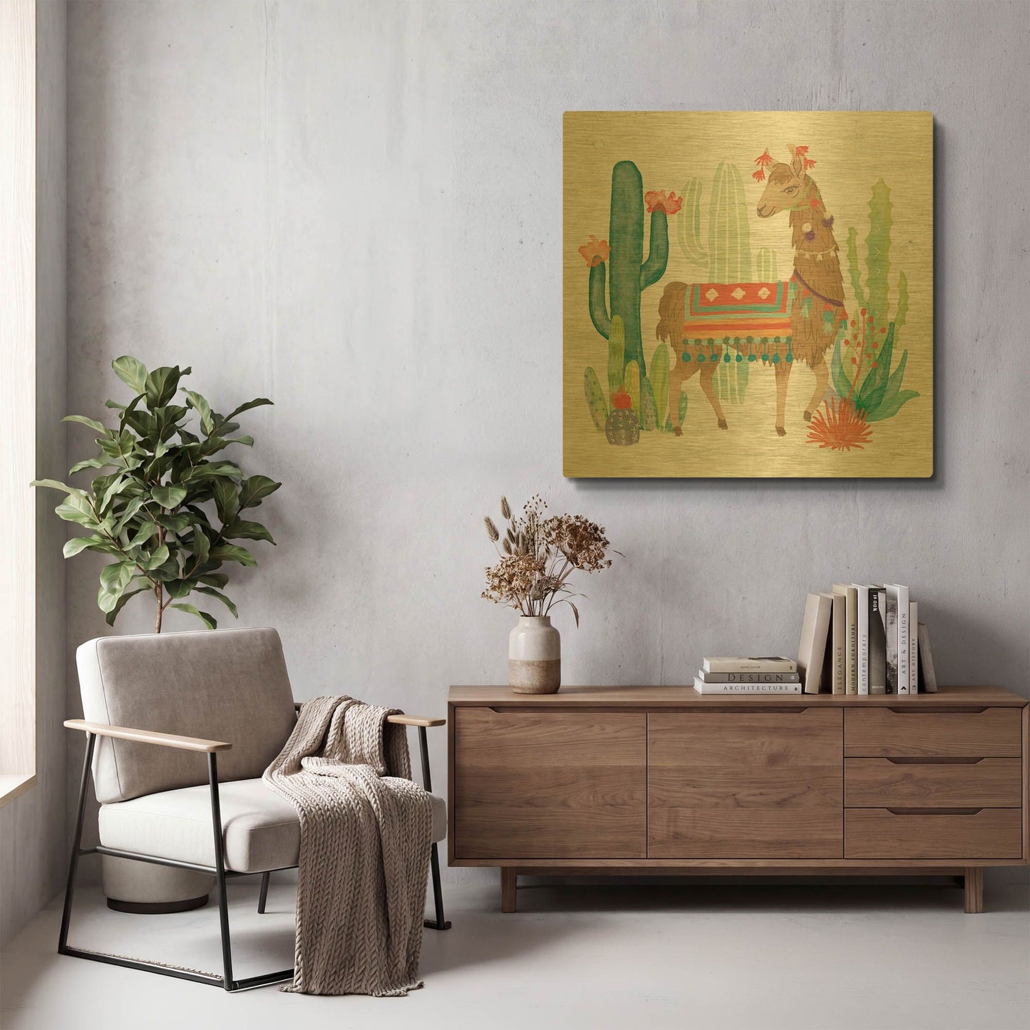 'Lovely Llamas III' By Mary Urban Gold Metal Wall Art