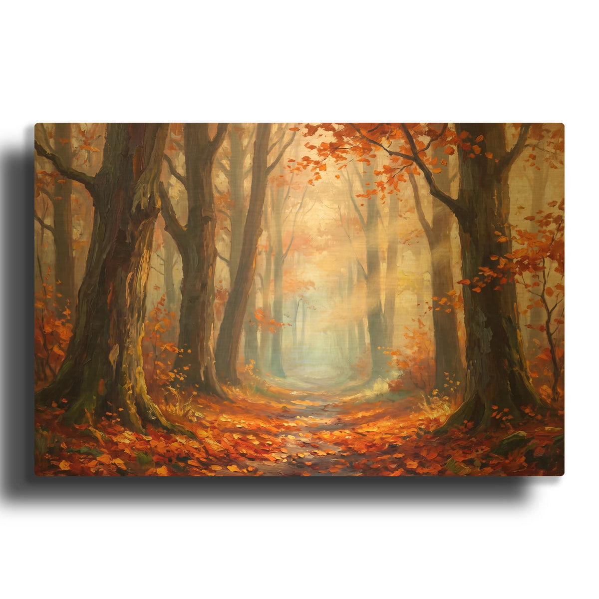 'Golden Leaves in the Morning Mist' By Veve Gold Metal Wall Art