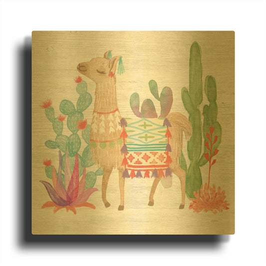 'Lovely Llamas IV' By Mary Urban Gold Metal Wall Art