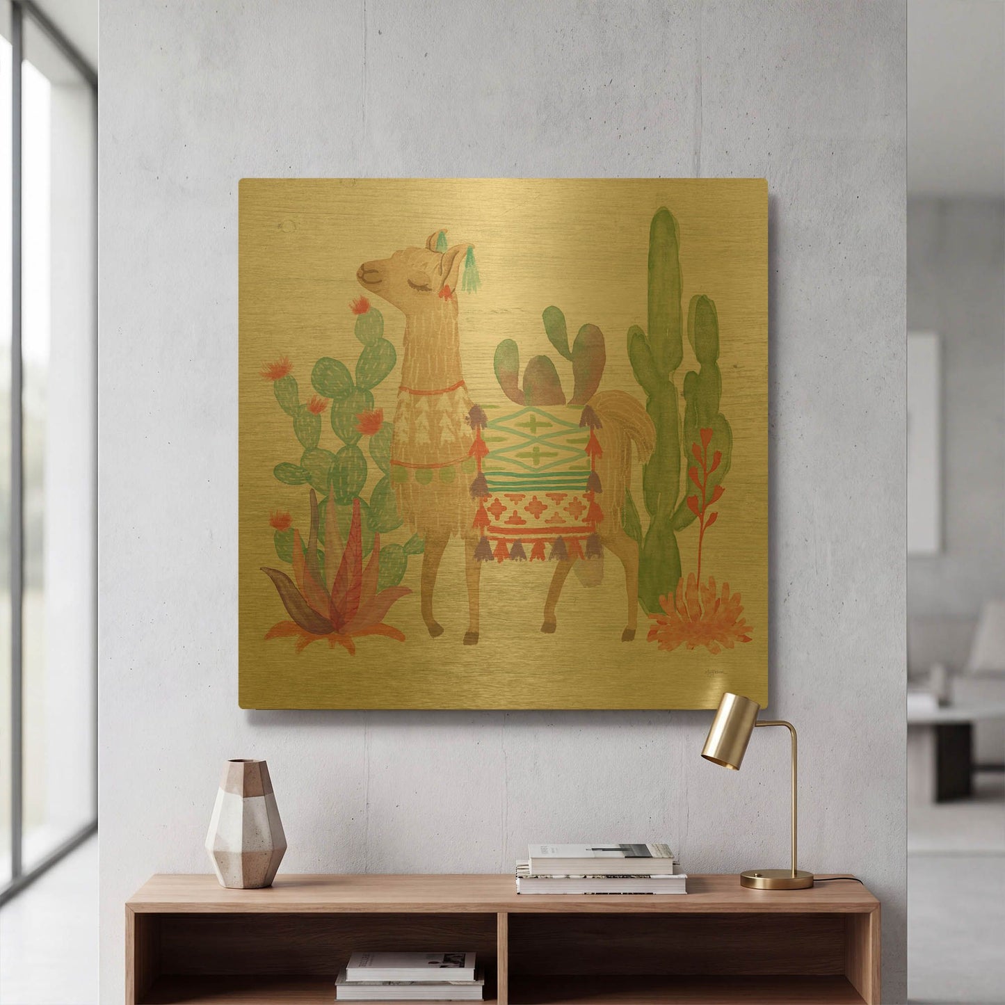 'Lovely Llamas IV' By Mary Urban Gold Metal Wall Art