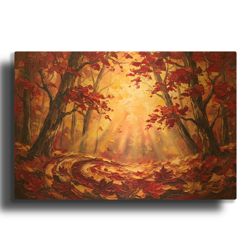 'Golden Light Through the Autumn Forest' By Veve Gold Metal Wall Art