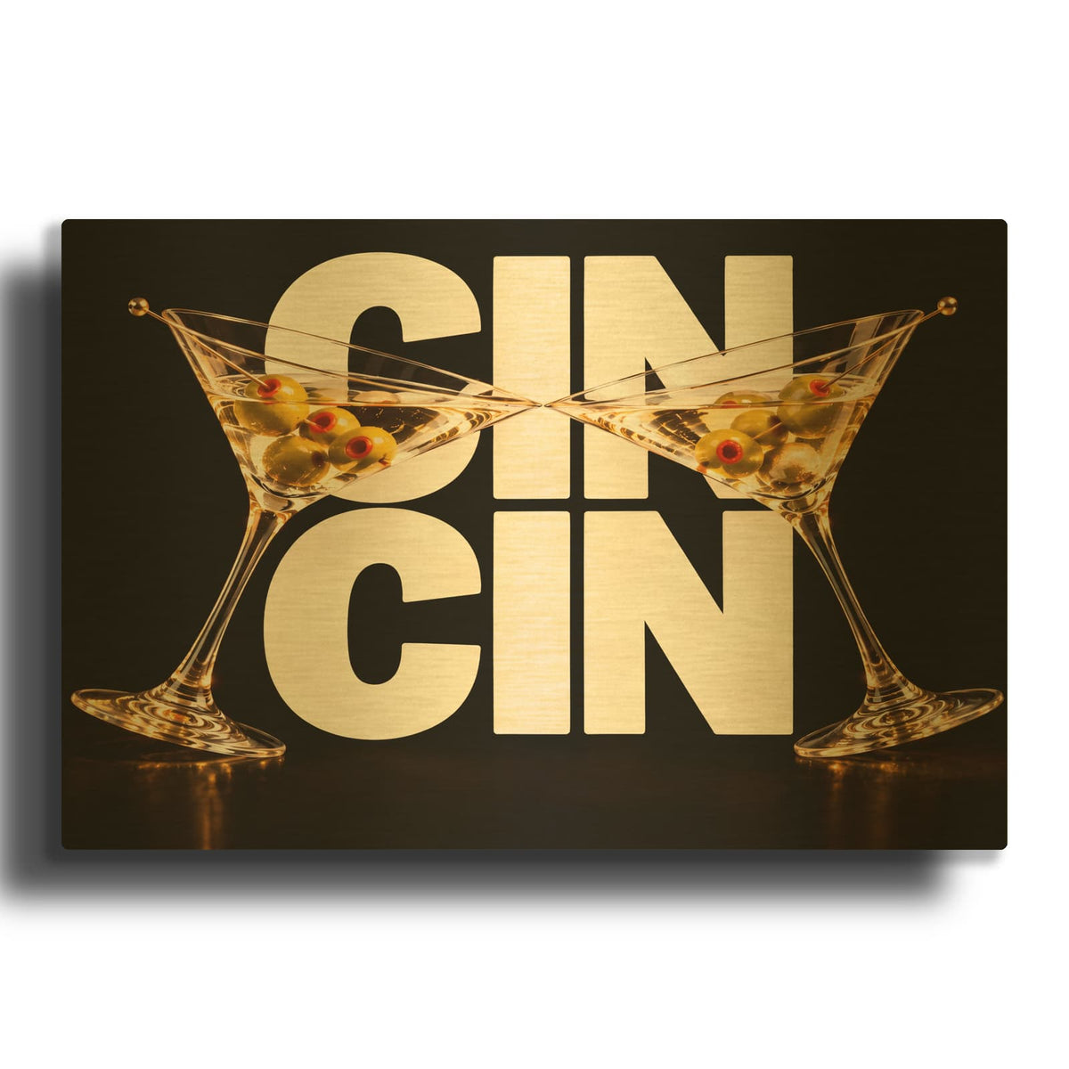 'Golden Martini Toast' By Veve Gold Metal Wall Art