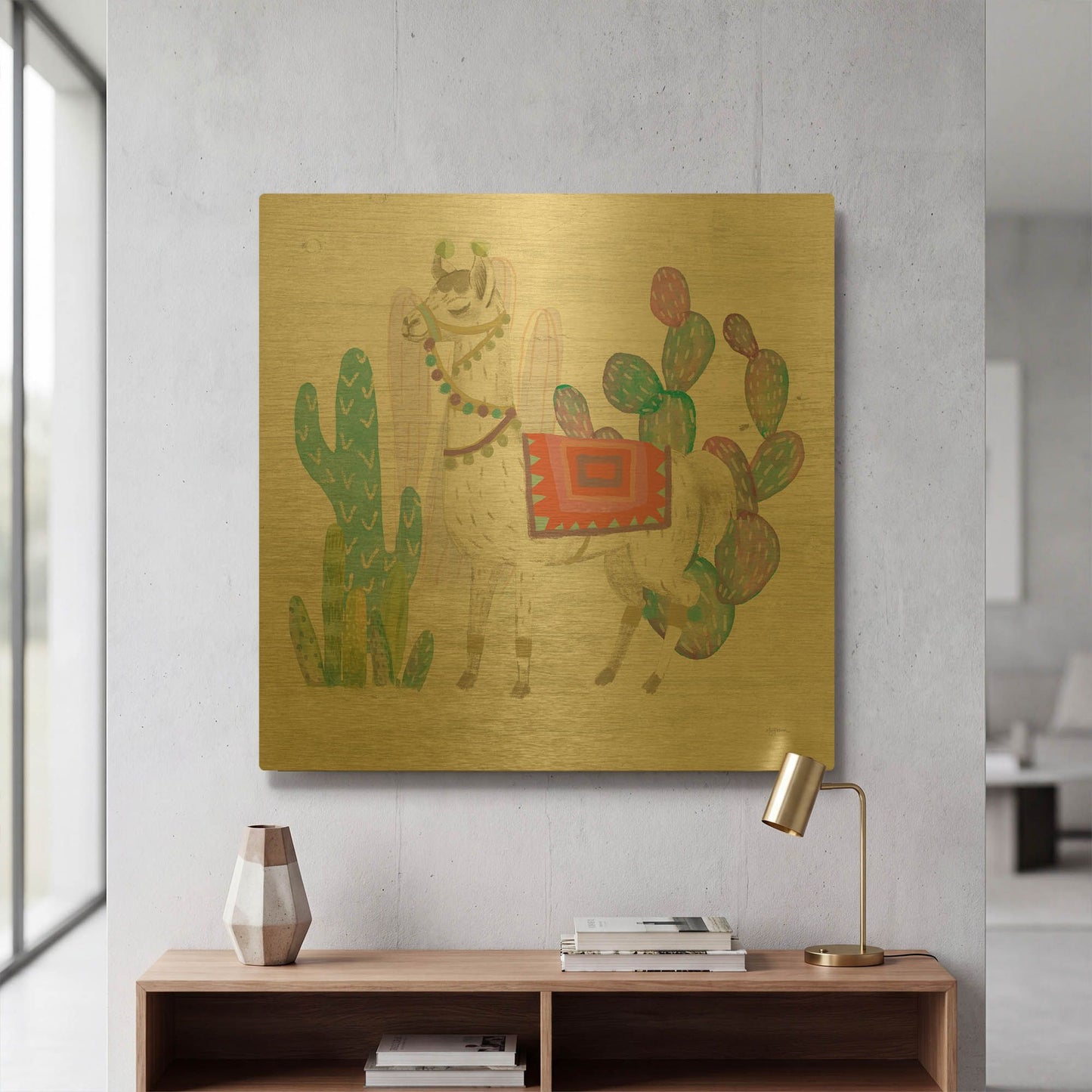 'Lovely Llamas V' By Mary Urban Gold Metal Wall Art