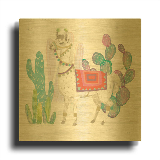 'Lovely Llamas V' By Mary Urban Gold Metal Wall Art