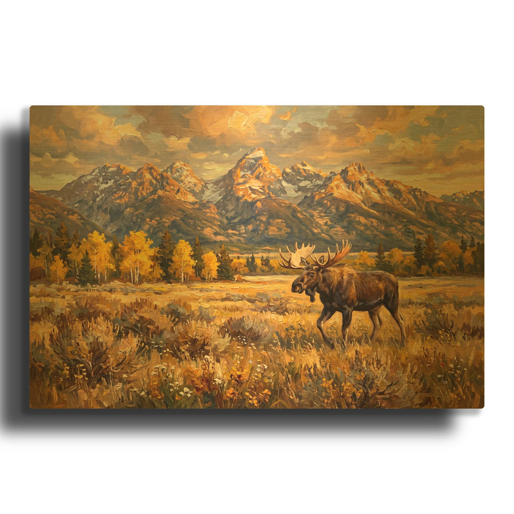 'Grand Teton Moose' By Veve Gold Metal Wall Art
