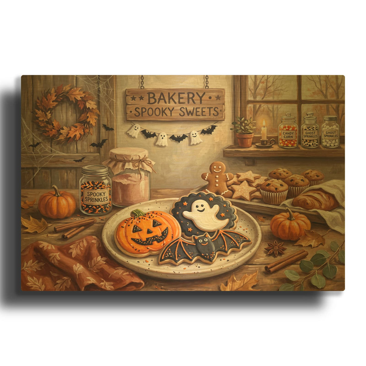 'Halloween Pumpkin and Ghost Cookies' By Veve Gold Metal Wall Art