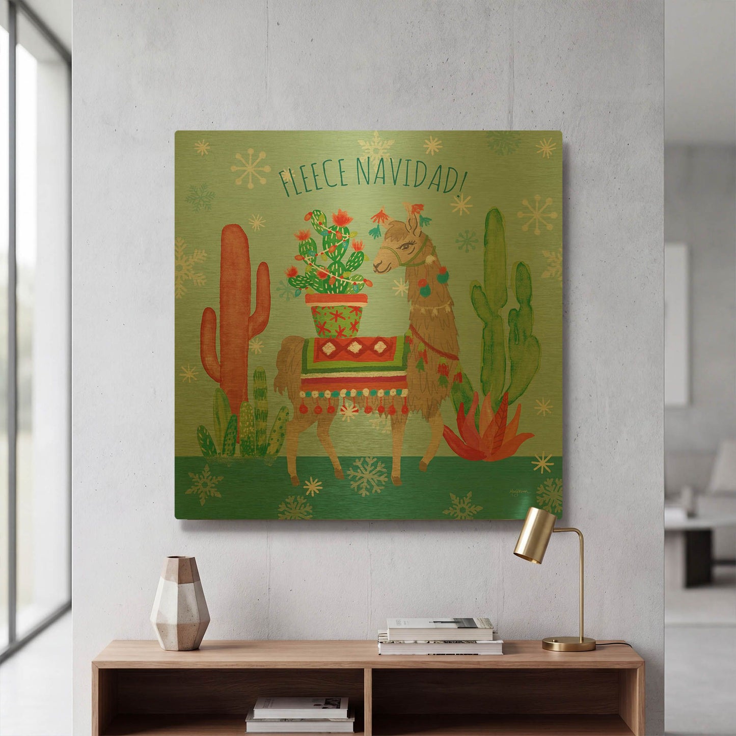 'Lovely Llamas Christmas III' By Mary Urban Gold Metal Wall Art