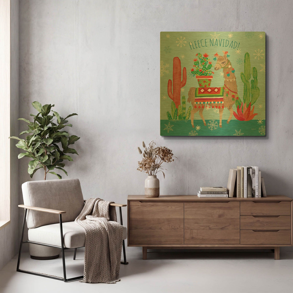 'Lovely Llamas Christmas III' By Mary Urban Gold Metal Wall Art
