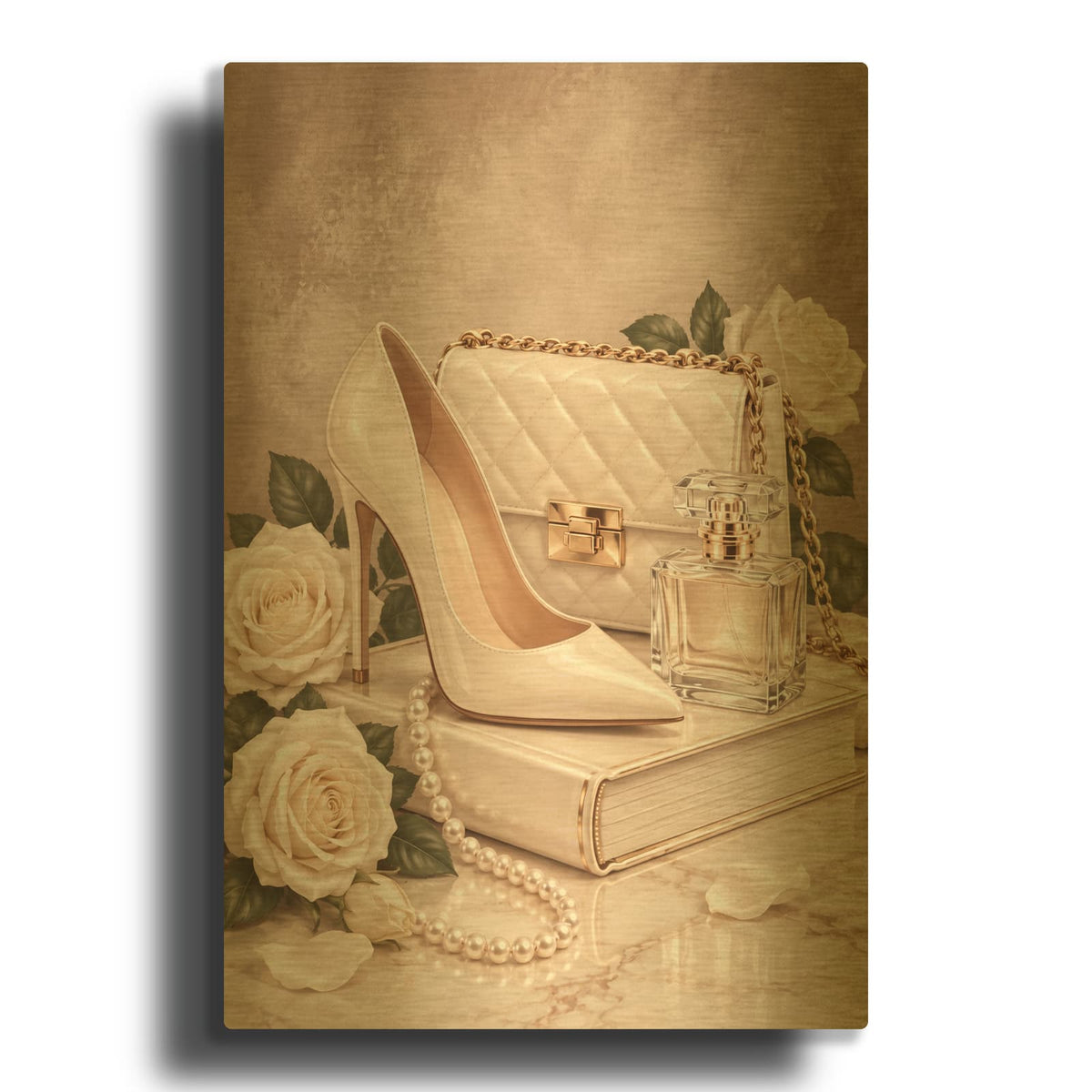 'Ivory and Pearls' By Veve Gold Metal Wall Art