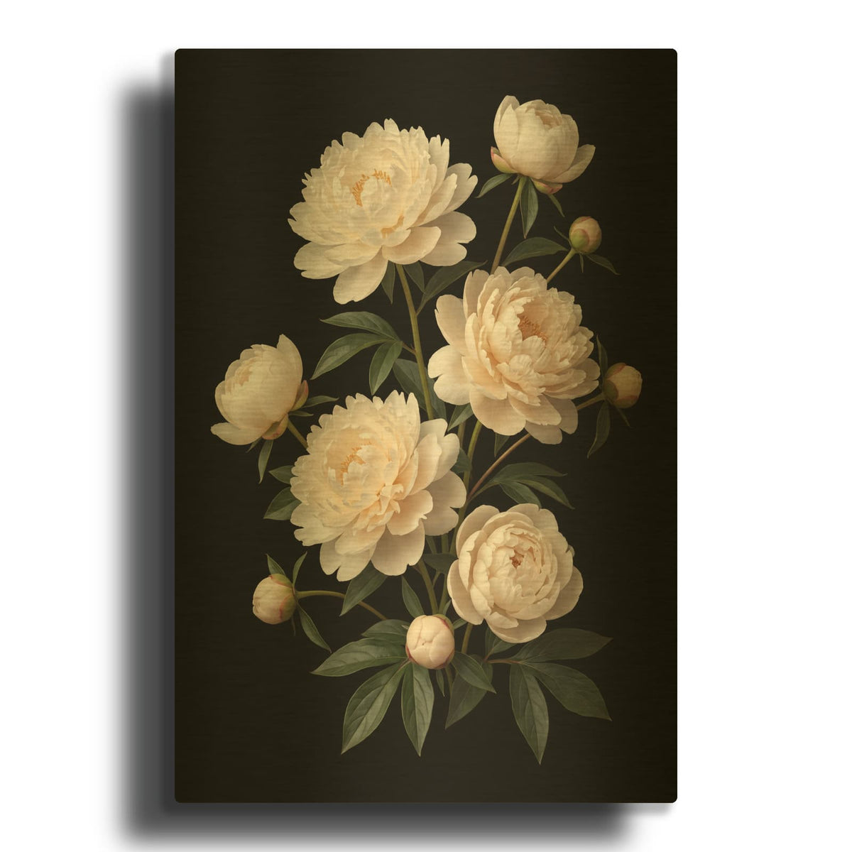 'Ivory Elegance - White Peonies' By Veve Gold Metal Wall Art