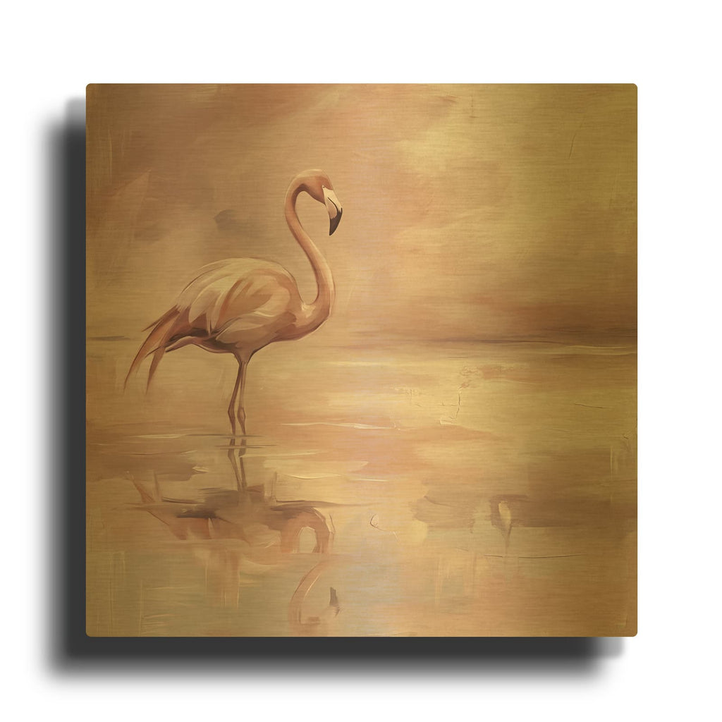 'Minimalist Blush Flamingo' By Veve Gold Metal Wall Art