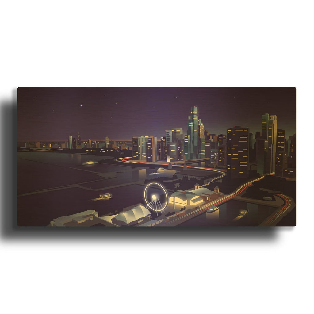'Modern Chicago Nights' By Veve Gold Metal Wall Art