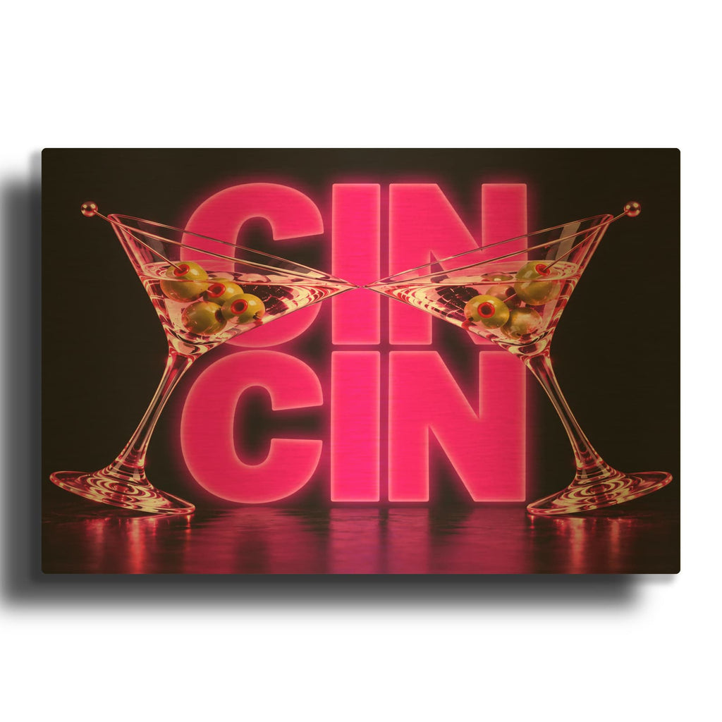 'Neon Pink Martini Toast' By Veve Gold Metal Wall Art