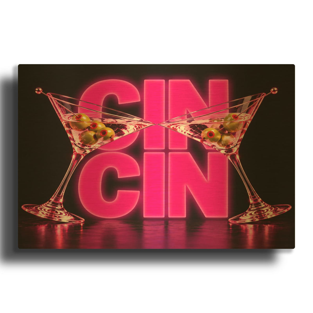 'Neon Pink Martini Toast' By Veve Gold Metal Wall Art