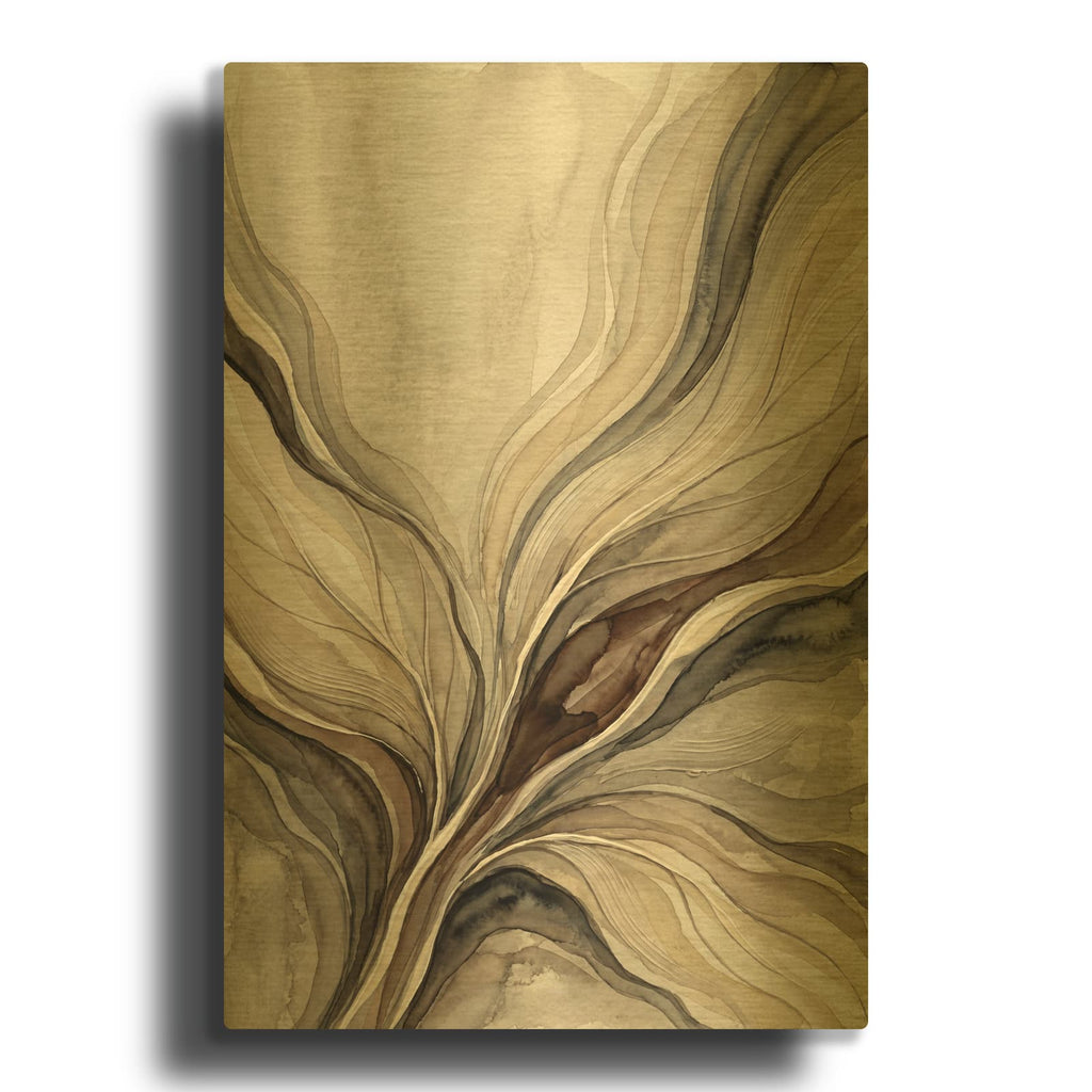 'Neutral Cream Taupe and Charcoal Abstract' By Veve Gold Metal Wall Art